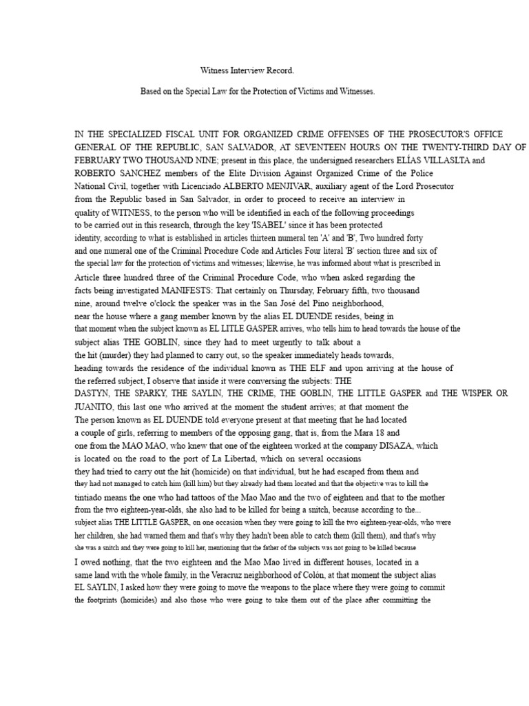 Witness Interview Record on Gang Activity | PDF | Witness | Crimes