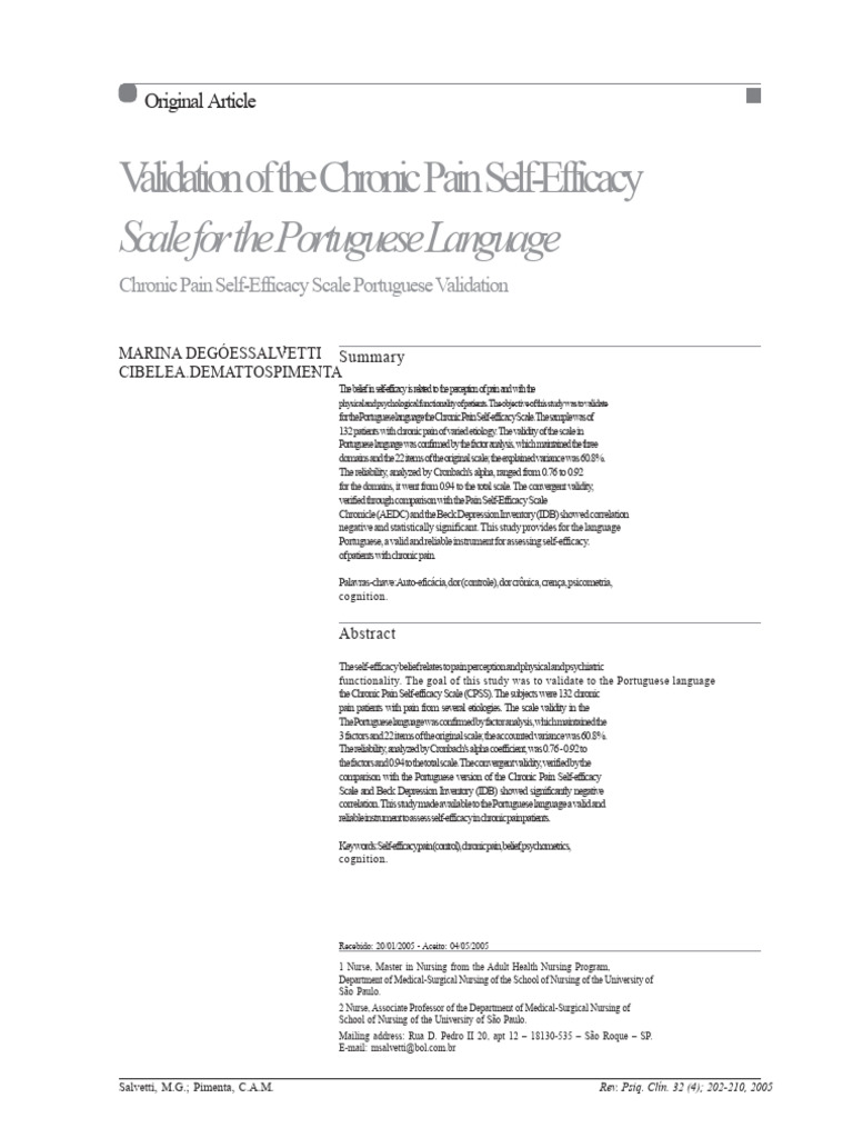 Chronic Pain Self-Efficacy Scale Validation | PDF | Self Efficacy | Pain