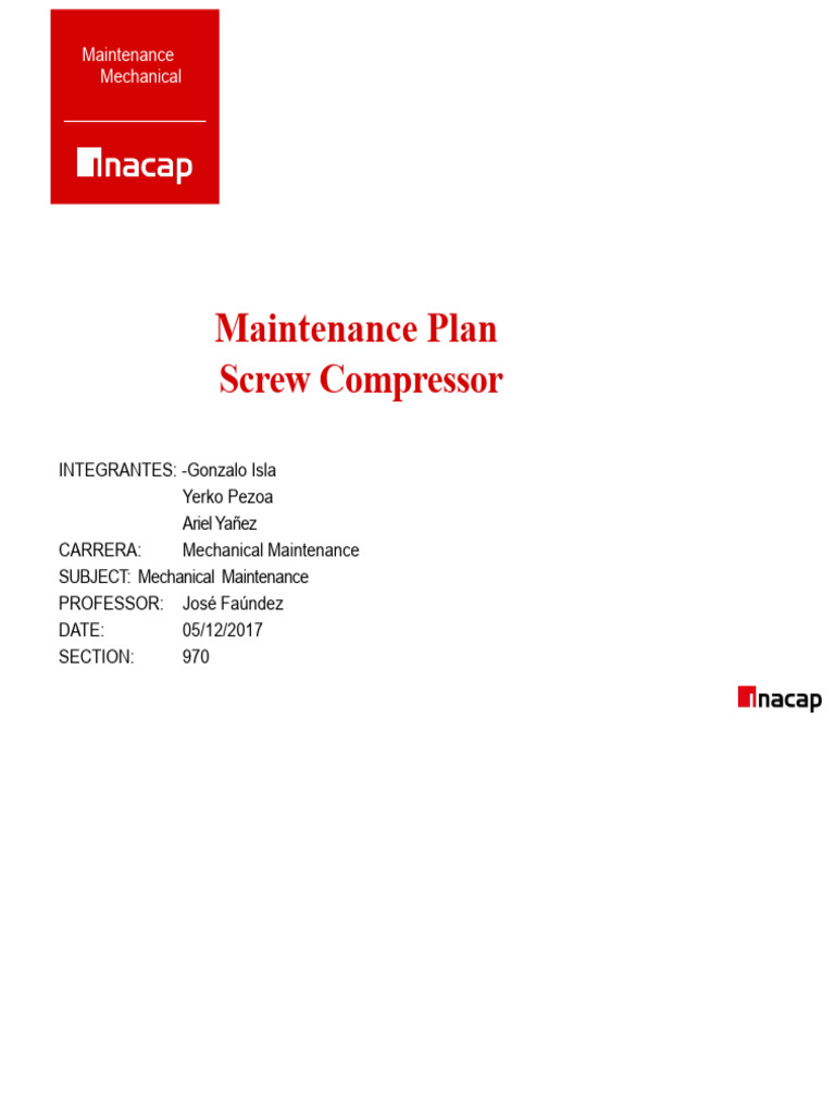 Screw Compressor Maintenance Plan | PDF