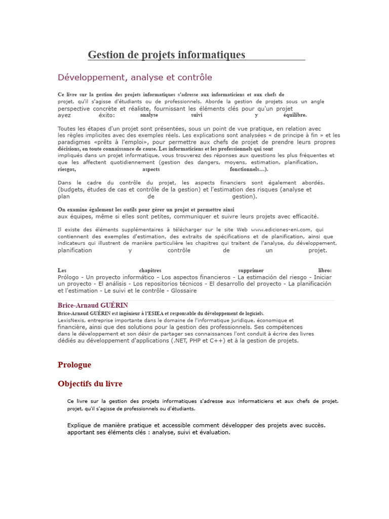 Gestion pratique des projets informatiques | PDF | Gestion de projet ...