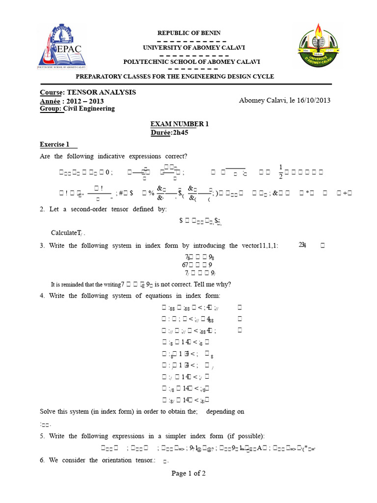 Tensor Analysis Exam - Civil Engineering | PDF | Tensor | Stress ...