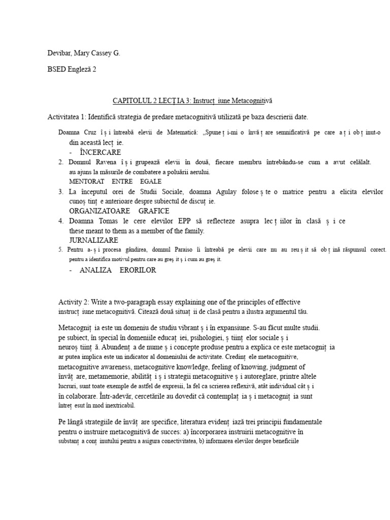 Capitolul 2 Lecția 3 | PDF