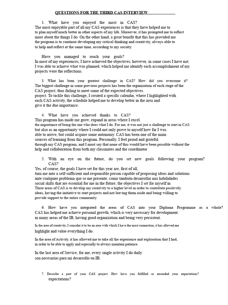 CAS Interview Insights and Reflections | PDF | Creativity | Behavioural ...