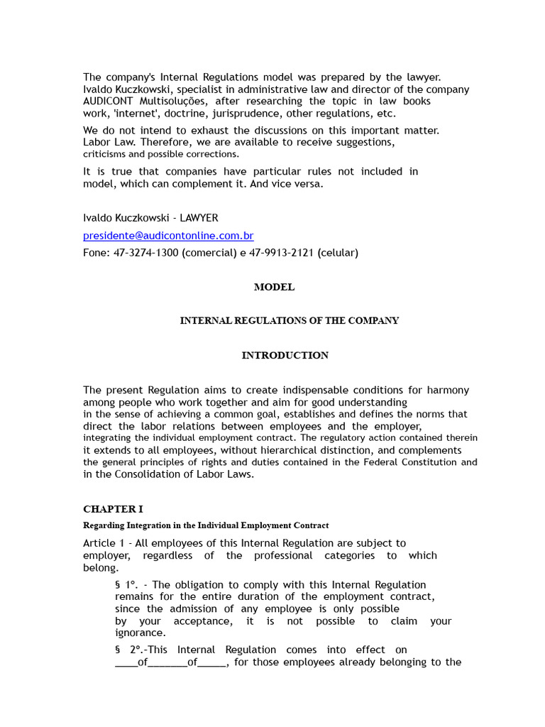 Internal Regulations Model for Companies | PDF | Employment | Labour Law