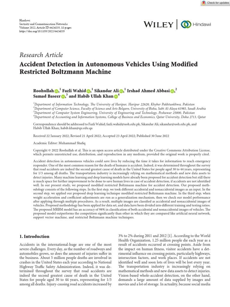 Accident Detection in Autonomous Vehicles | PDF | Deep Learning ...