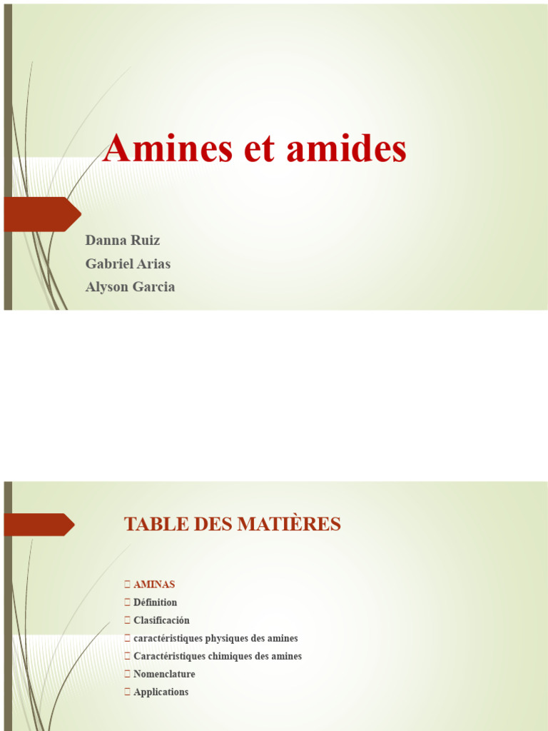 Amines et Amides : Propriétés et Usages | PDF | Amide | Amine (chimie)