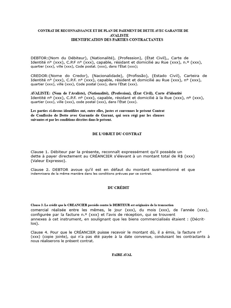 Contrat de Reconnaissance de Dette | PDF | Débiteur | Passif (comptabilité)