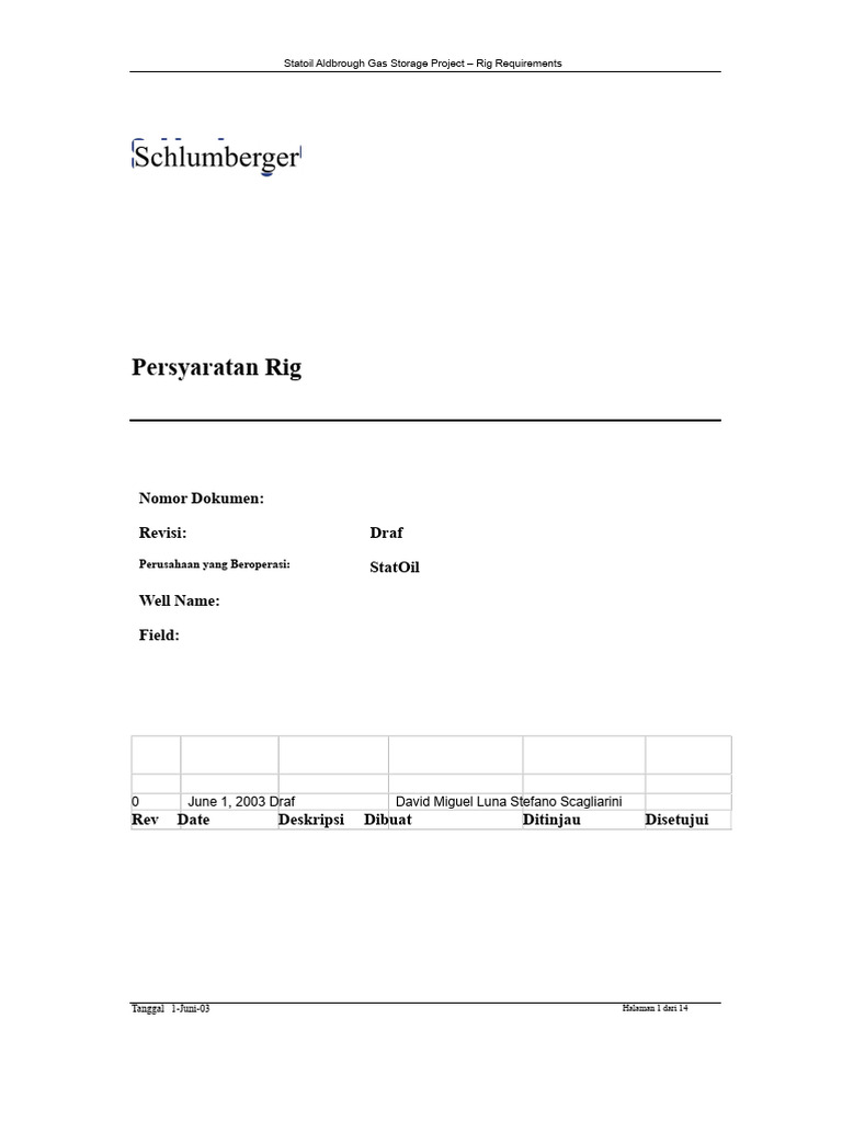 Persyaratan Rig Proyek Gas Statoil | PDF
