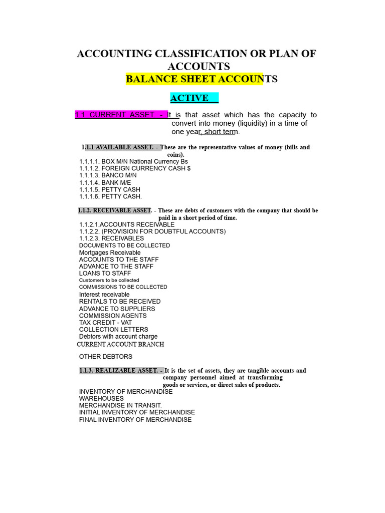 Accounting Classification and Accounts Plan | PDF | Depreciation ...