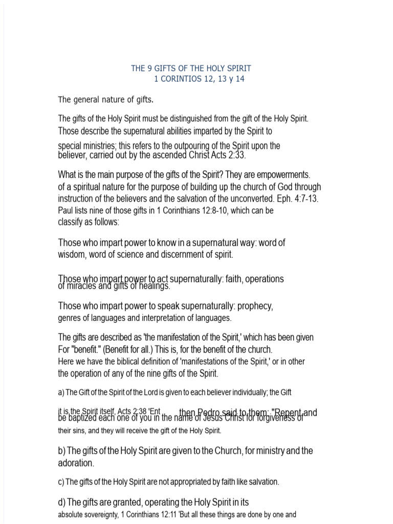 Understanding the 9 Holy Spirit Gifts | PDF | Spiritual Gift | Prophecy