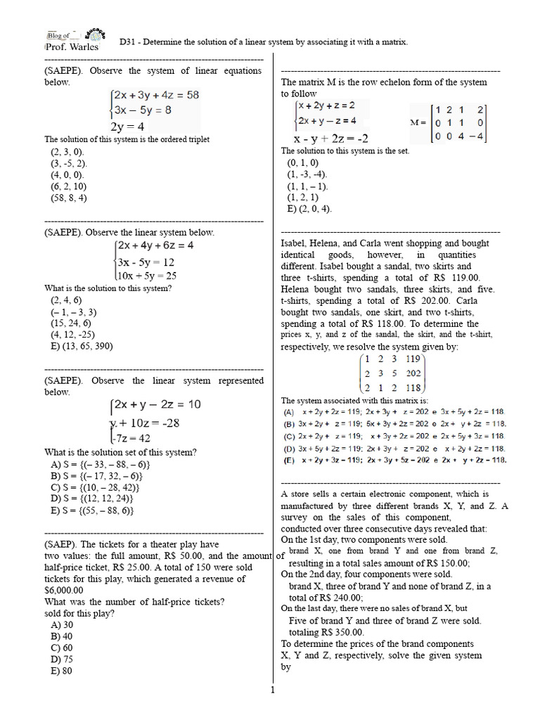 D31 (3rd Series - EM - Math) - Blog of Prof. Warles (2) | PDF | System ...