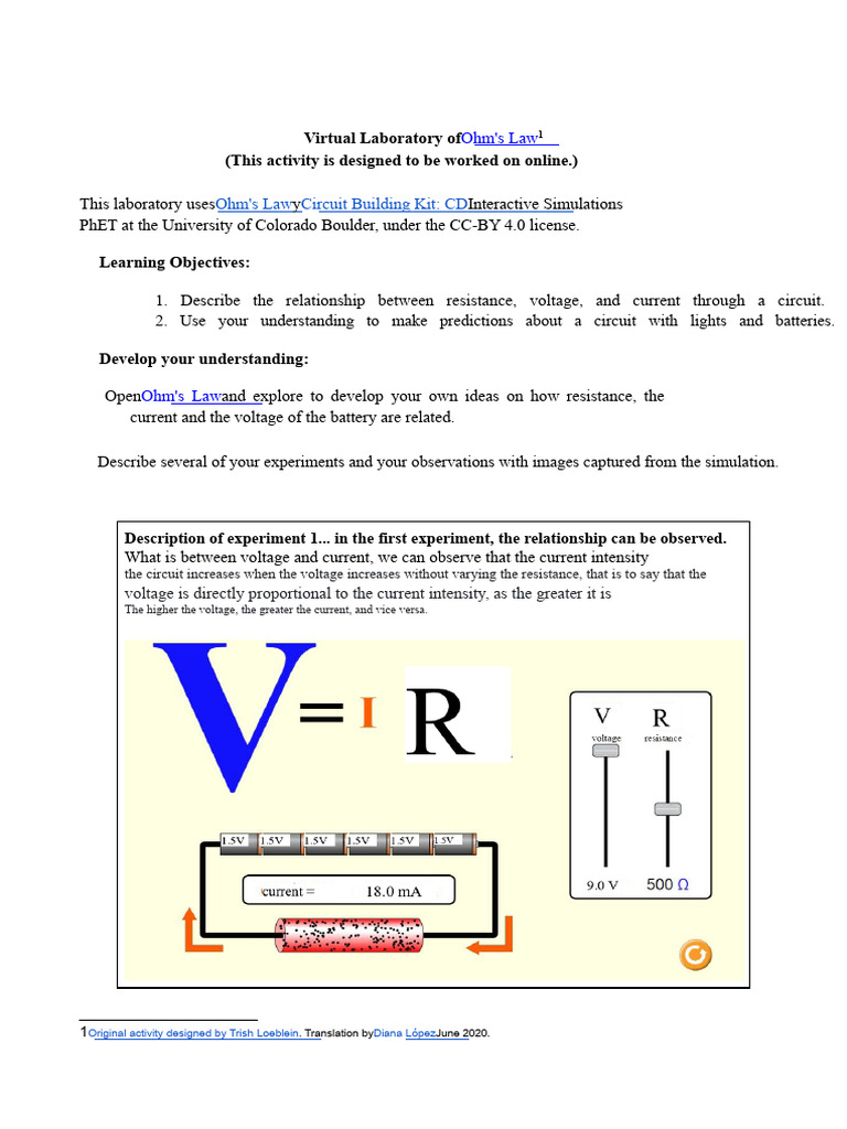 Res1-Ohm's Law Virtual Laboratory | PDF | Voltage | Resistor