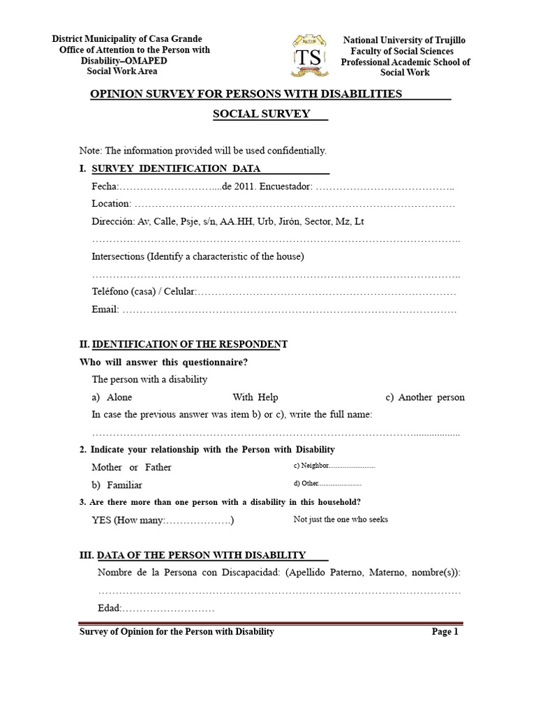 Survey of Opinion for the Person with Disability | PDF