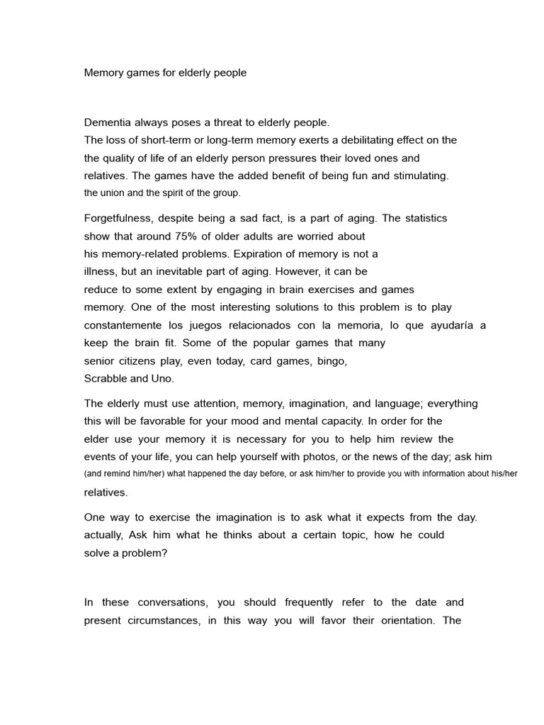 Memory Games for Seniors' Cognitive Health | PDF | Dementia | Memory