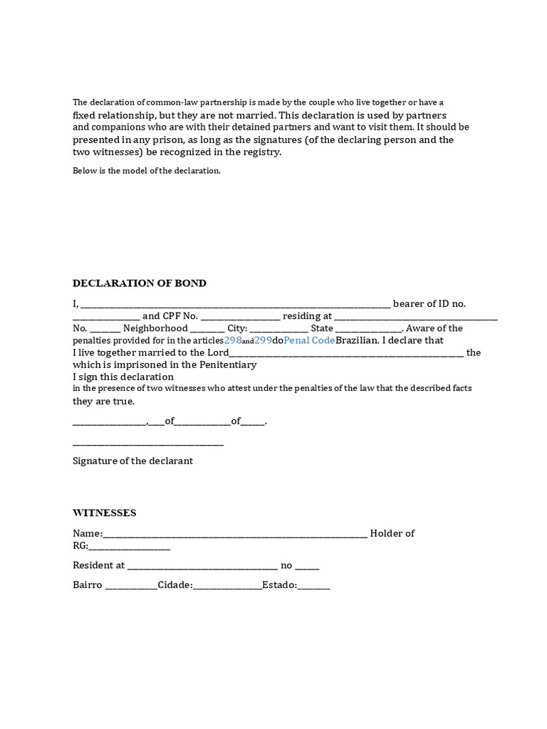 Common-Law Partnership Declaration Template | PDF | Common Law | Justice