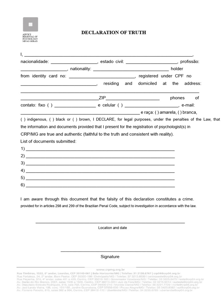 Declaration of Truthfulness | PDF