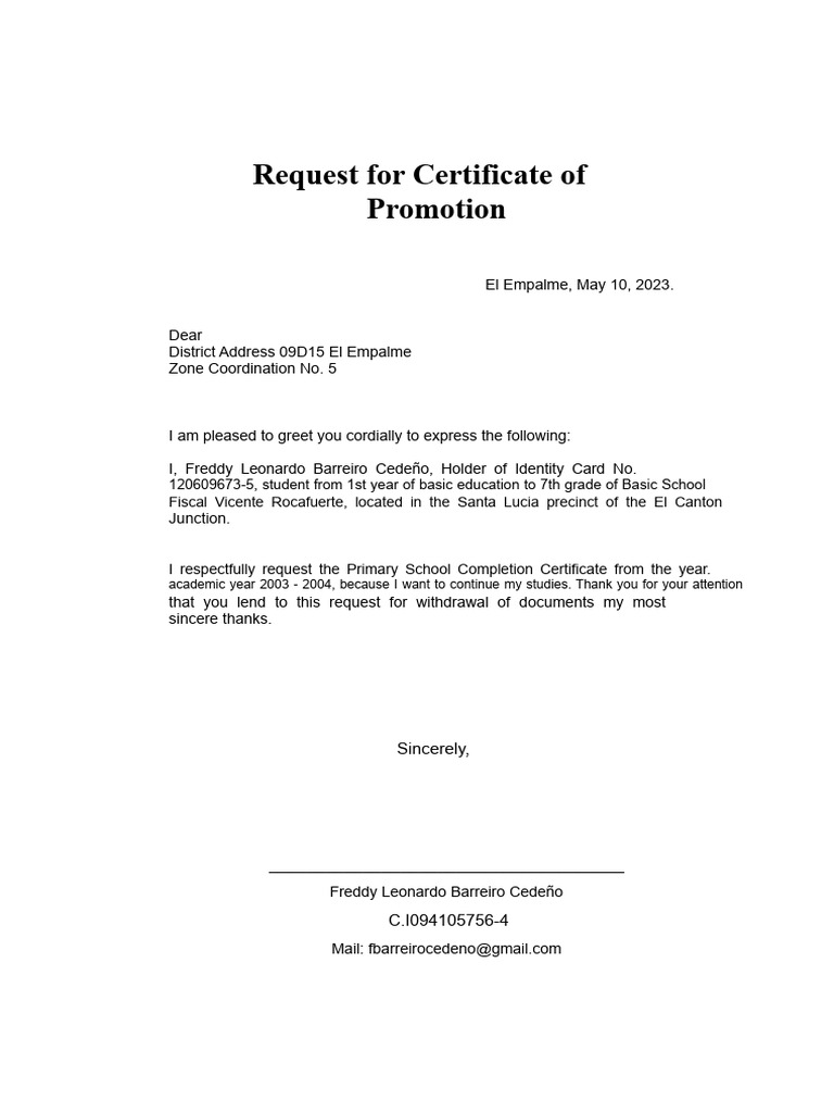 Request for Primary School Certificate | PDF