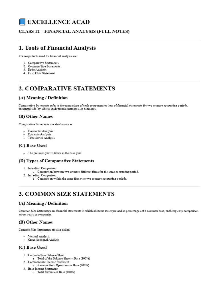 Excellence Acad: Class 12 Financial Analysis (Full Notes) | PDF