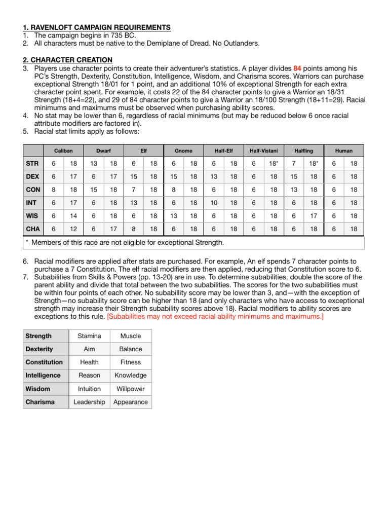 Ravenloft Campaign Character Creation Guide | PDF | D20 System ...