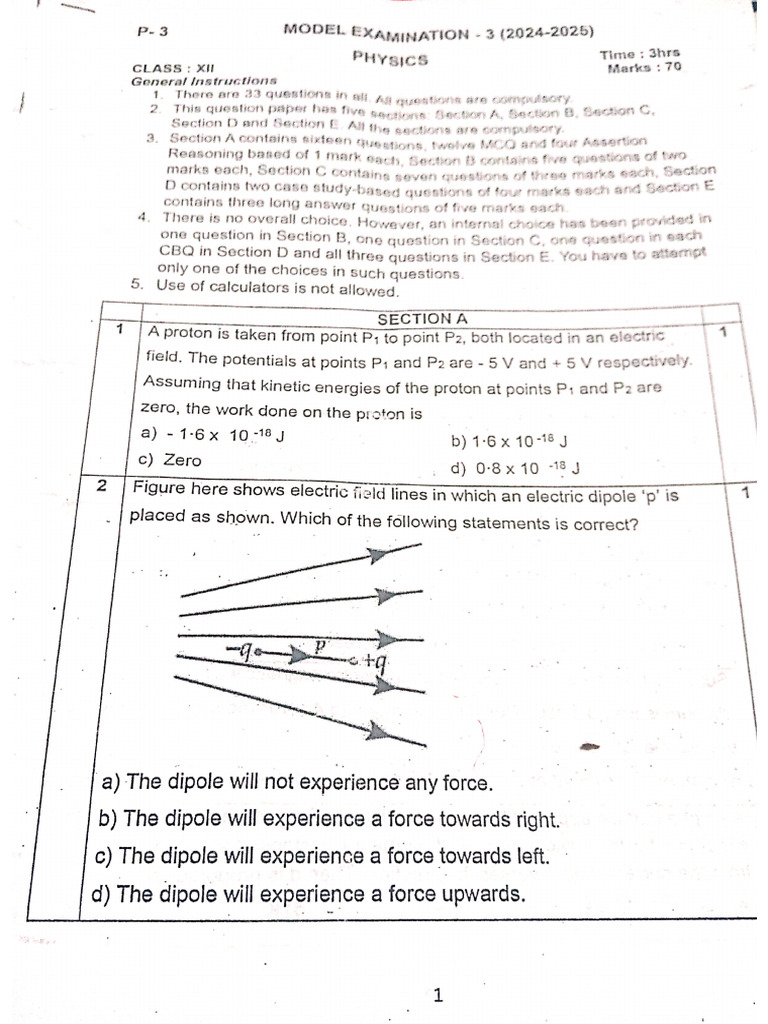 Physics Model Examination 3 Question Paper 24-25 | PDF