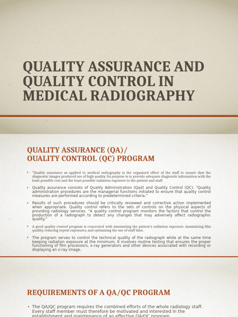 QA/QC in Medical Radiography Guide | PDF | Radiography | Quality Assurance