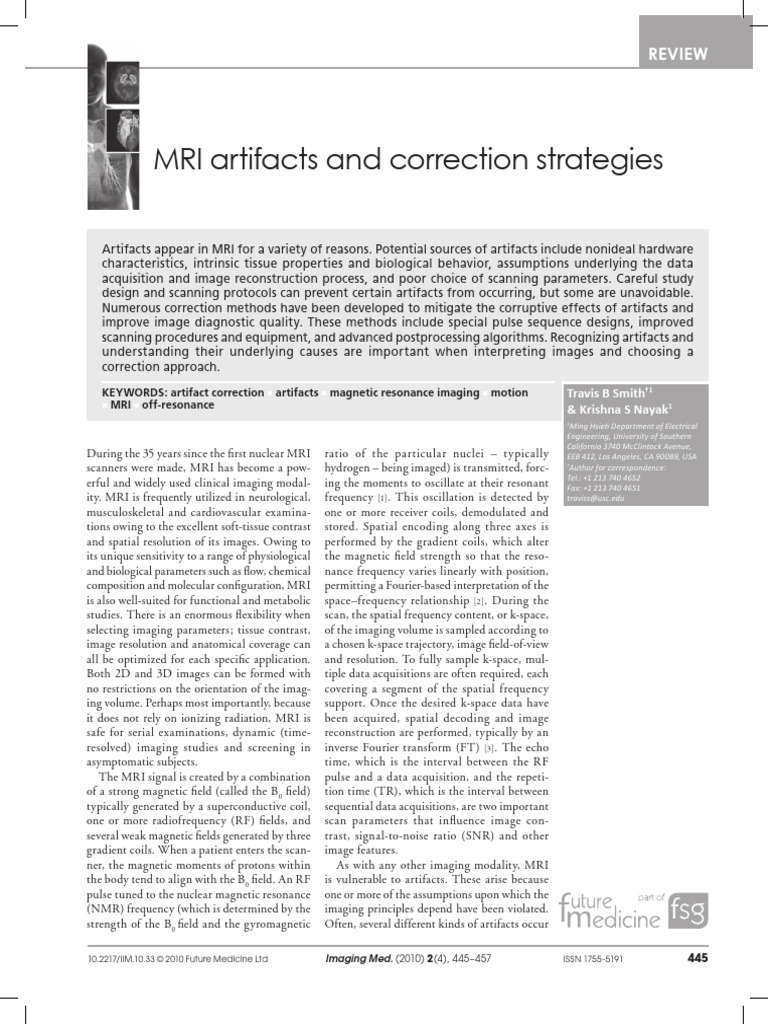 Mri Artifacts and Correction Strategies | PDF | Magnetic Resonance ...