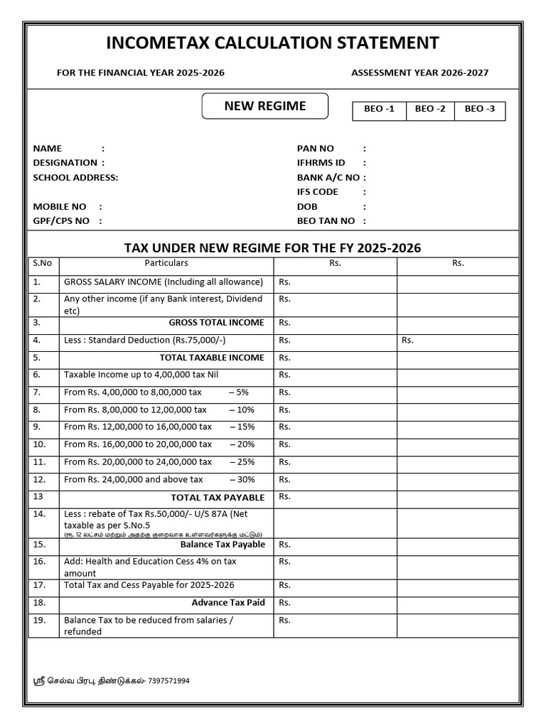 Incometax Calculation 2025-2026 | PDF