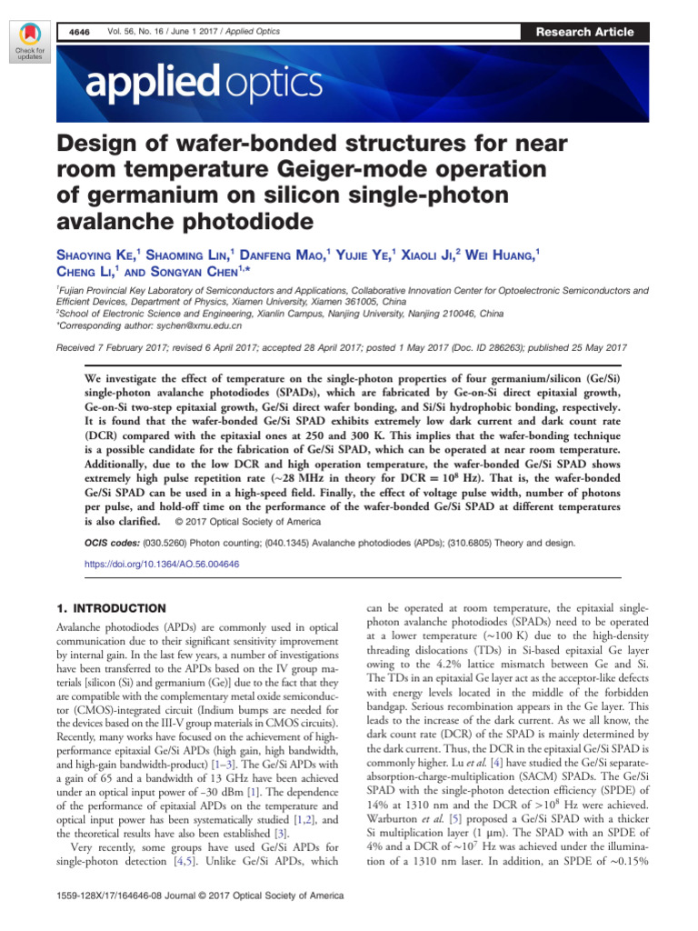 Wafer-Bonded Ge/Si SPAD Design Insights | PDF | Germanium | Silicon