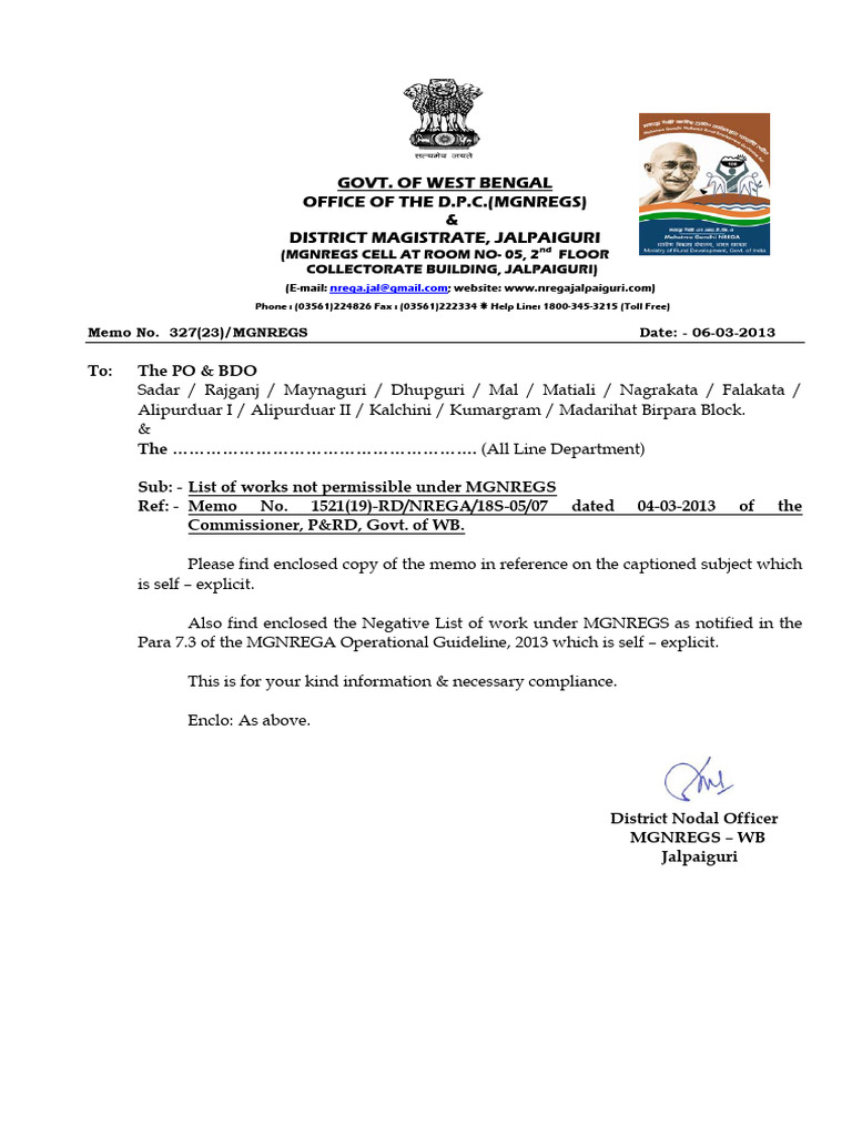 List of Works Not Permissible Under MGNREGS | PDF | Agriculture ...