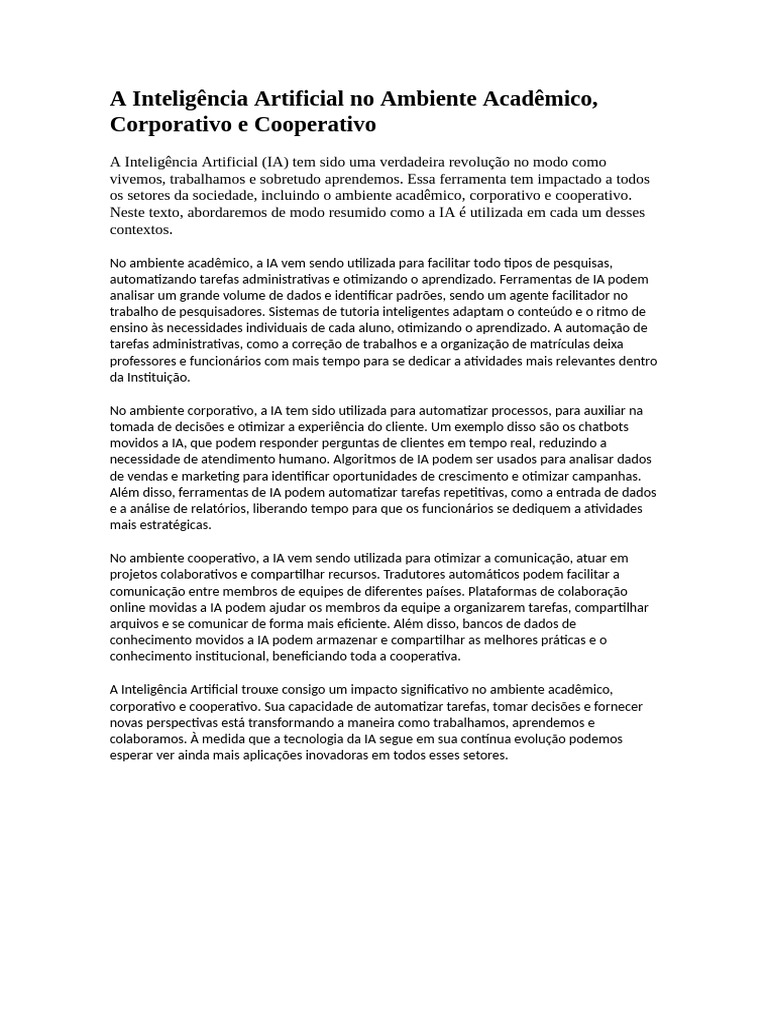 Impactos da IA na Educação e Negócios | PDF | Inteligência artificial ...