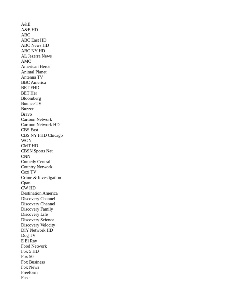 Comprehensive List of TV Channels | PDF