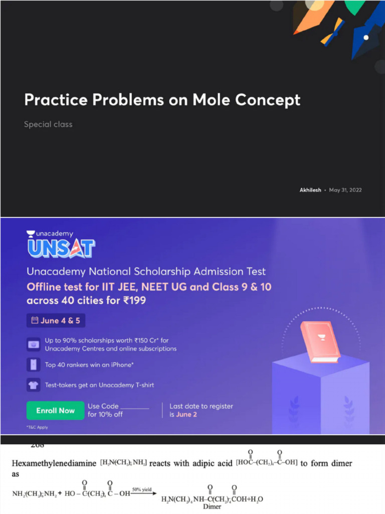 Practice Problems On Mole Concept No Anno | PDF