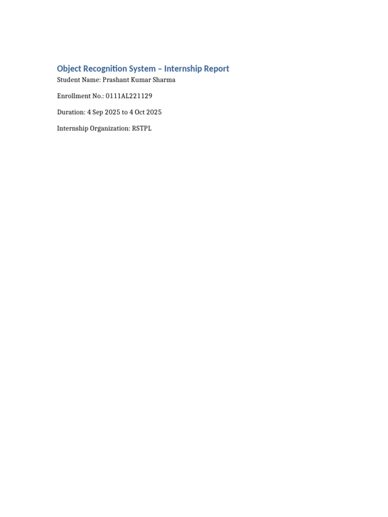 Object Recognition System Internship Report | PDF | Web Development ...