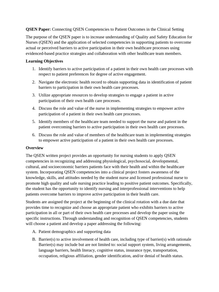 QSEN Paper Instructions (1) | PDF | Health Care | Nursing