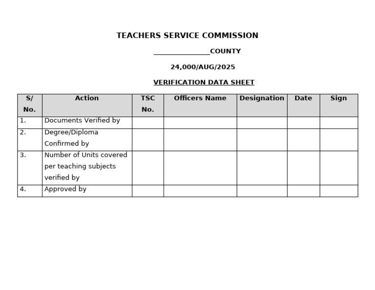 TSC Verification Data Sheet Template | PDF