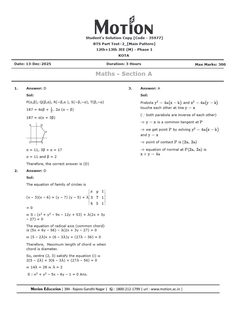 JEE Maths Test Solutions - KOTA 2025 | PDF | Geometric Shapes ...