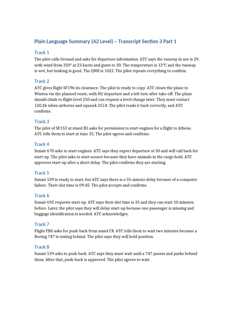 ATC Communication Transcript Summary | PDF | Air Traffic Control ...
