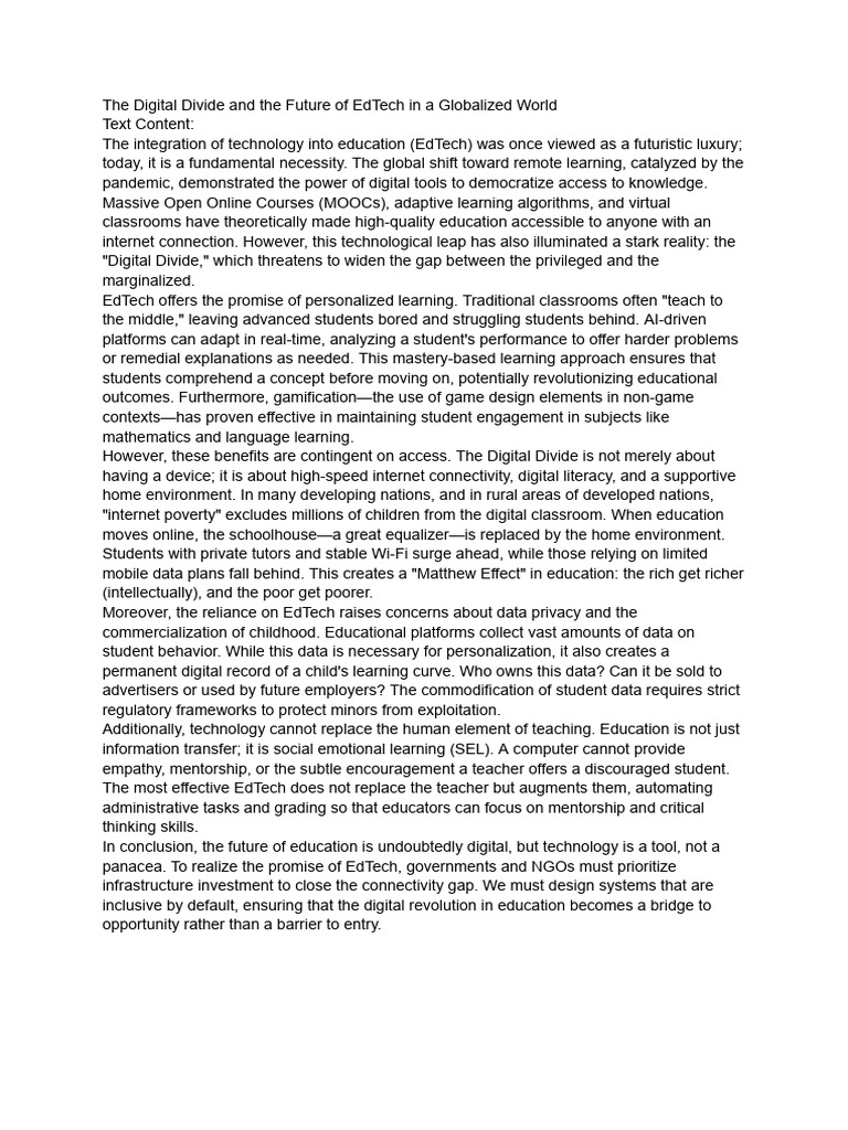The Digital Divide and The Future of EdTech in A Globalized World | PDF ...