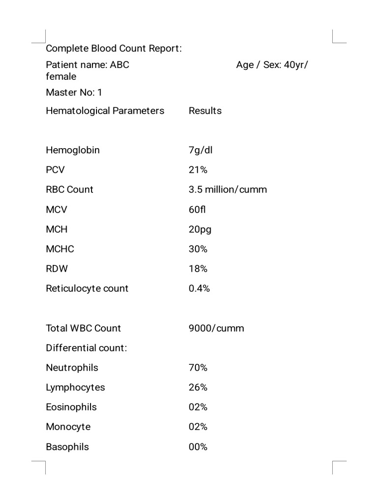 Cbc Report | PDF | Anemia | Hematology