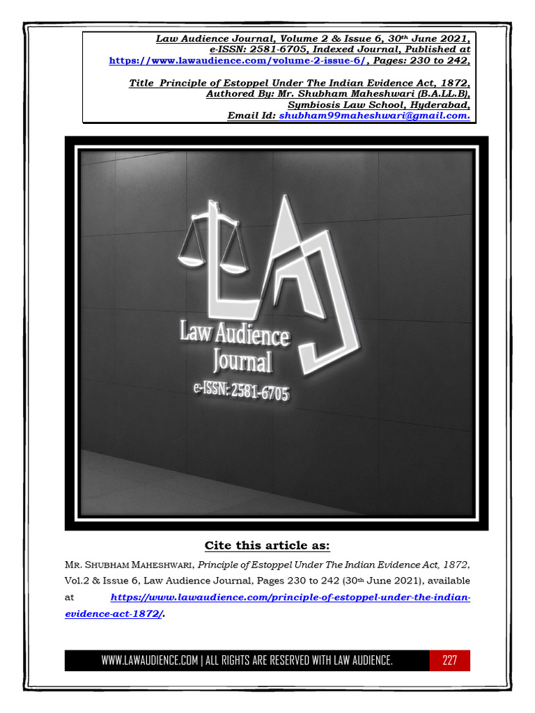 Estoppel in Indian Evidence Act 1872 | PDF | Estoppel | Res Judicata