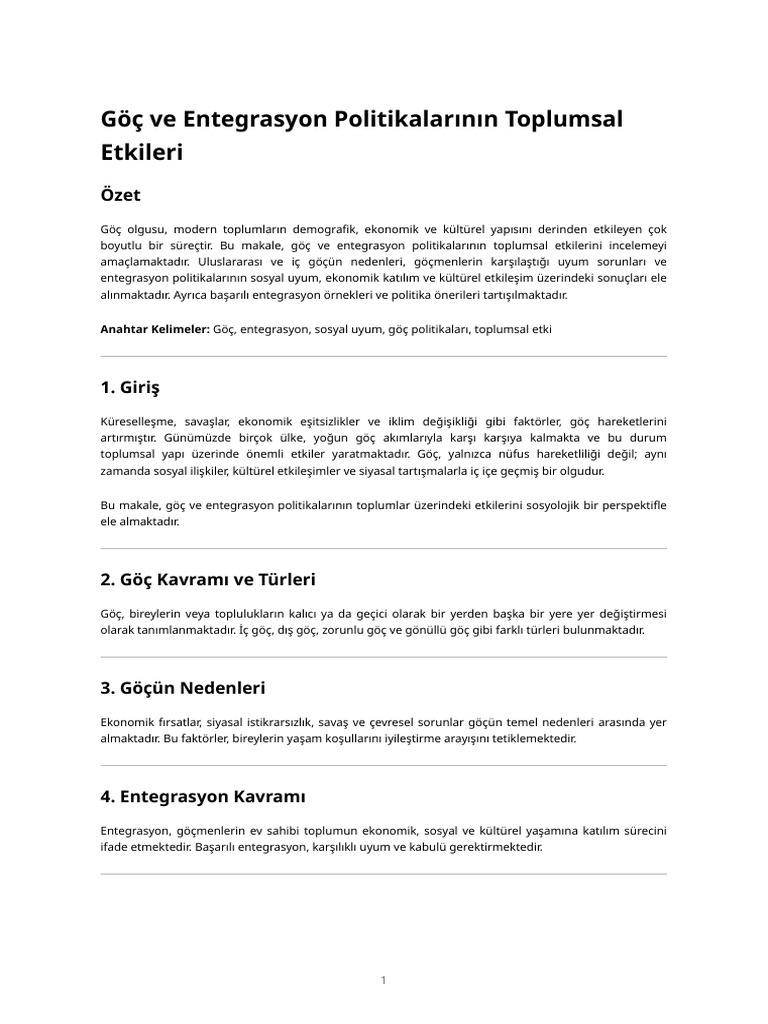 Makale 16 - Göç Ve Entegrasyon Politikalarının Toplumsal Etkileri | PDF