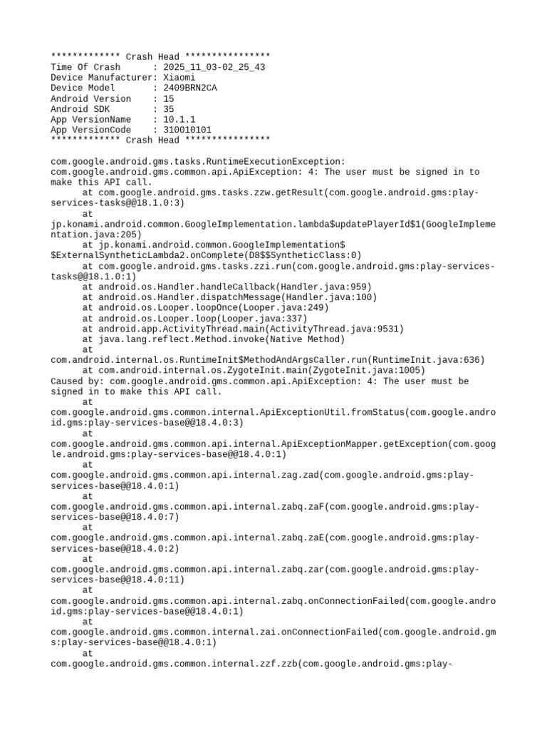 Xiaomi Crash: User Not Signed In Error | PDF | Java (Programming ...