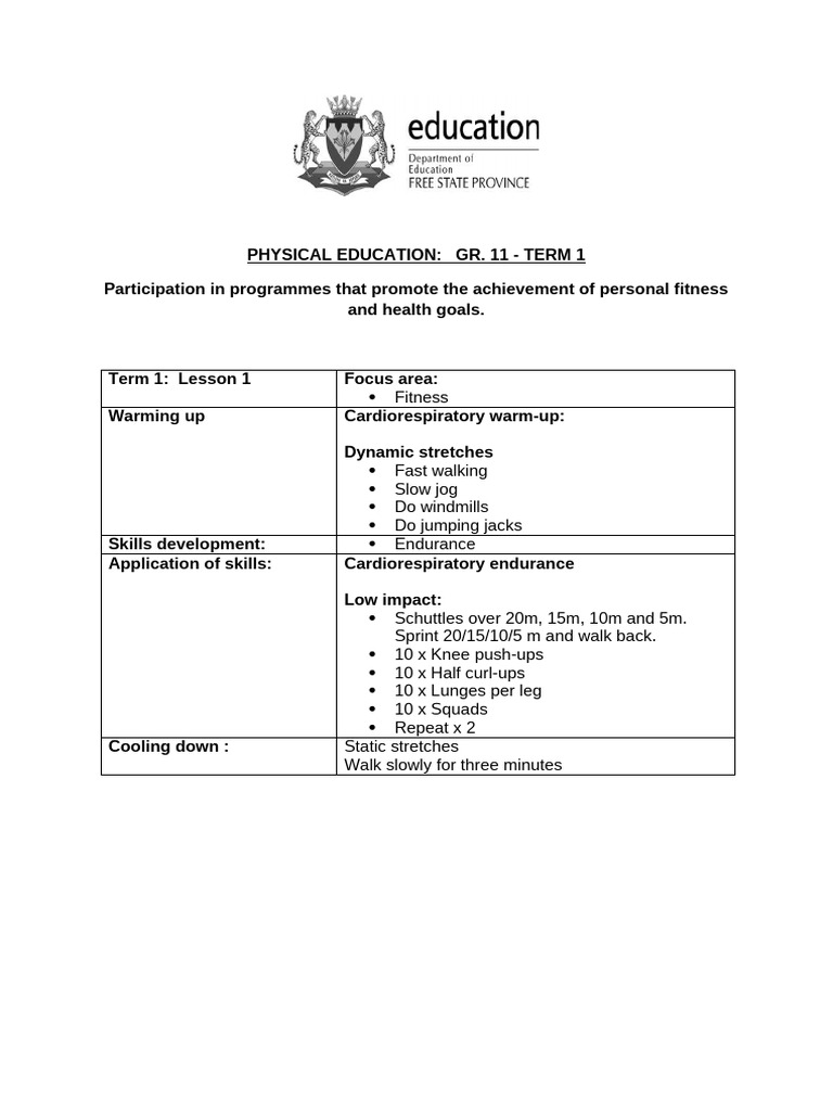 Grade 11 Physical Education Fitness Guide | PDF | Physical Fitness ...