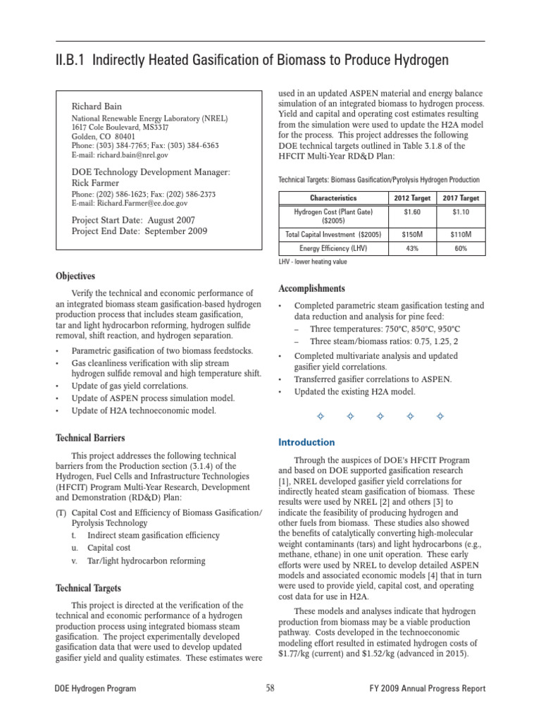 Biomass Gasification for Hydrogen Production | PDF | Gasification ...