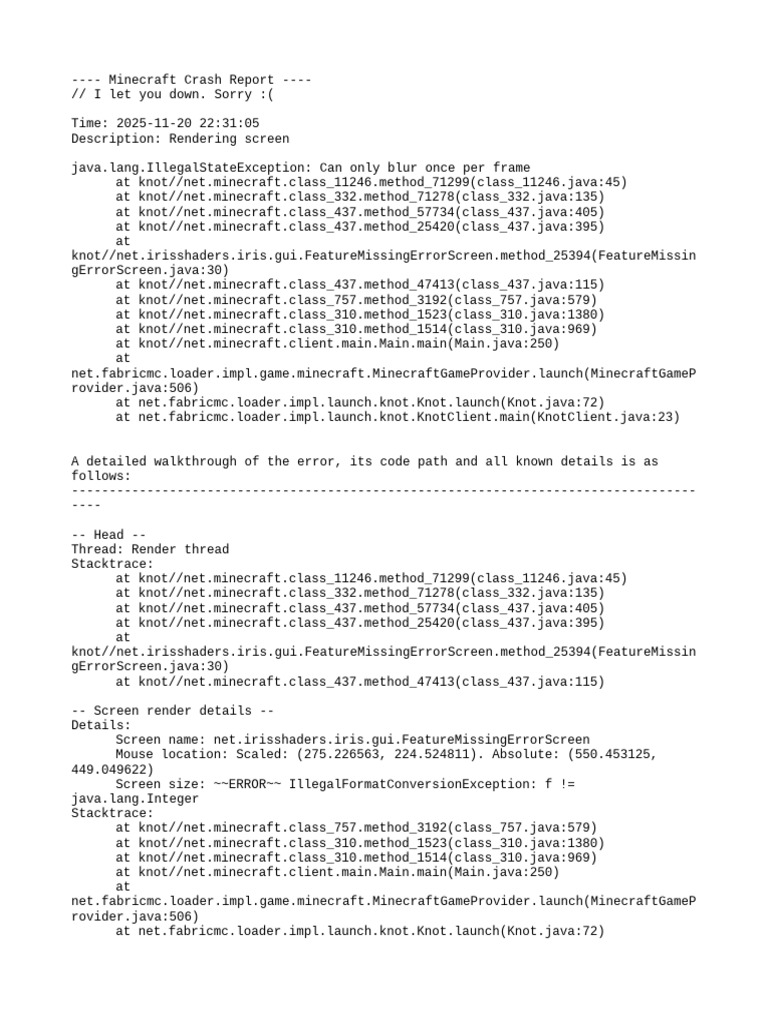 Minecraft Crash Report: Rendering Error | PDF | Central Processing Unit ...