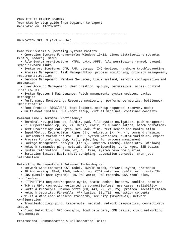 Complete IT Career Roadmap Guide | PDF | Computer Architecture ...