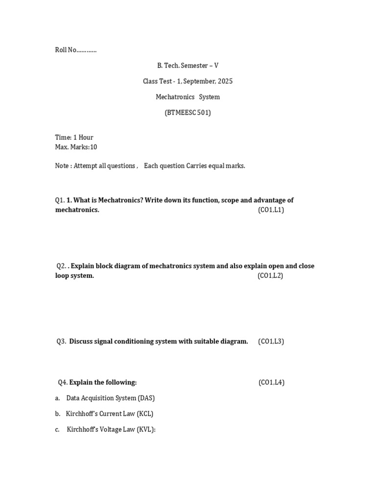 Class Test 1 Ms Paper | PDF