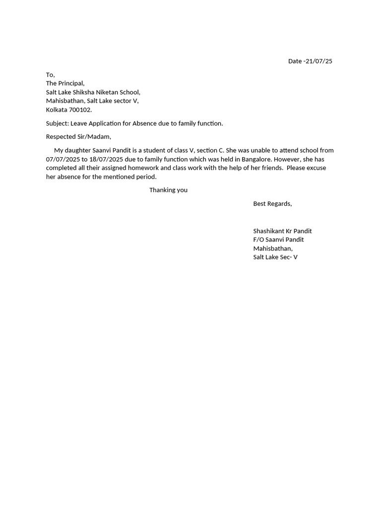 Lettter to Principal | PDF