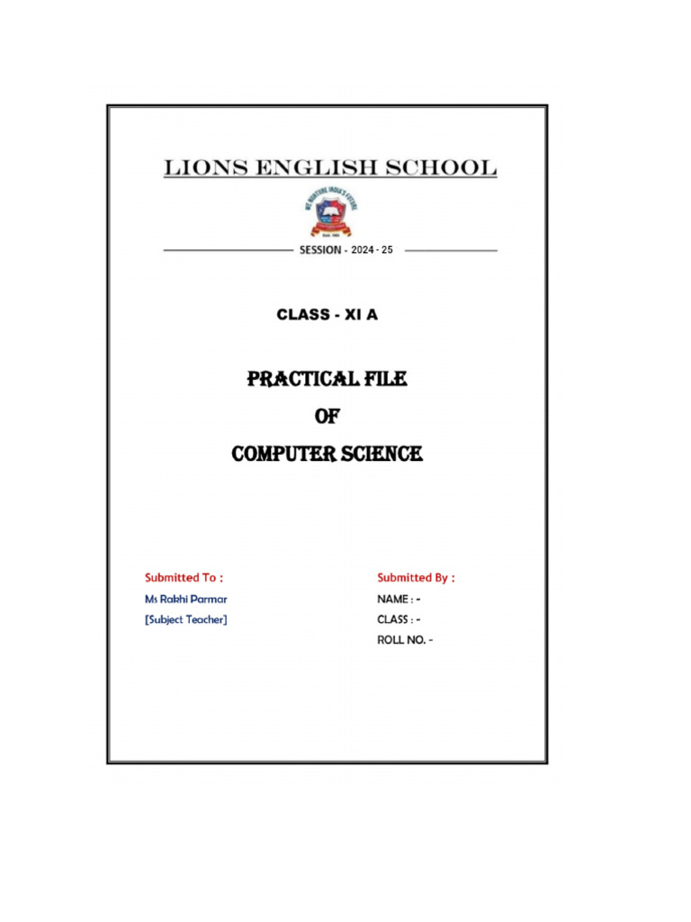 CS Project File (Class-11th) | PDF | Arithmetic | Number Theory