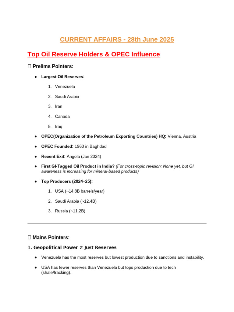 Oil Reserves, OPEC Dynamics & Potato Research | PDF | Opec | Petroleum